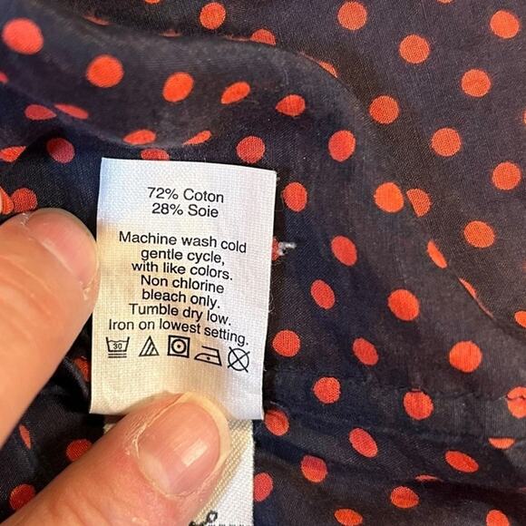 J. CREW Navy Red Polka Dot Popover Silk Cotton Blend Tunic Twee Career Blouse 6 - Picture 8 of 9